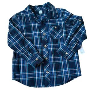 Old Navy Navy Plaid Button Down plaid Shirt 4T NWT